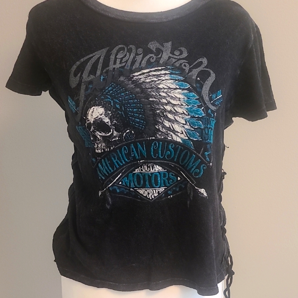 Affliction Black Tee  "American Customs Motors"